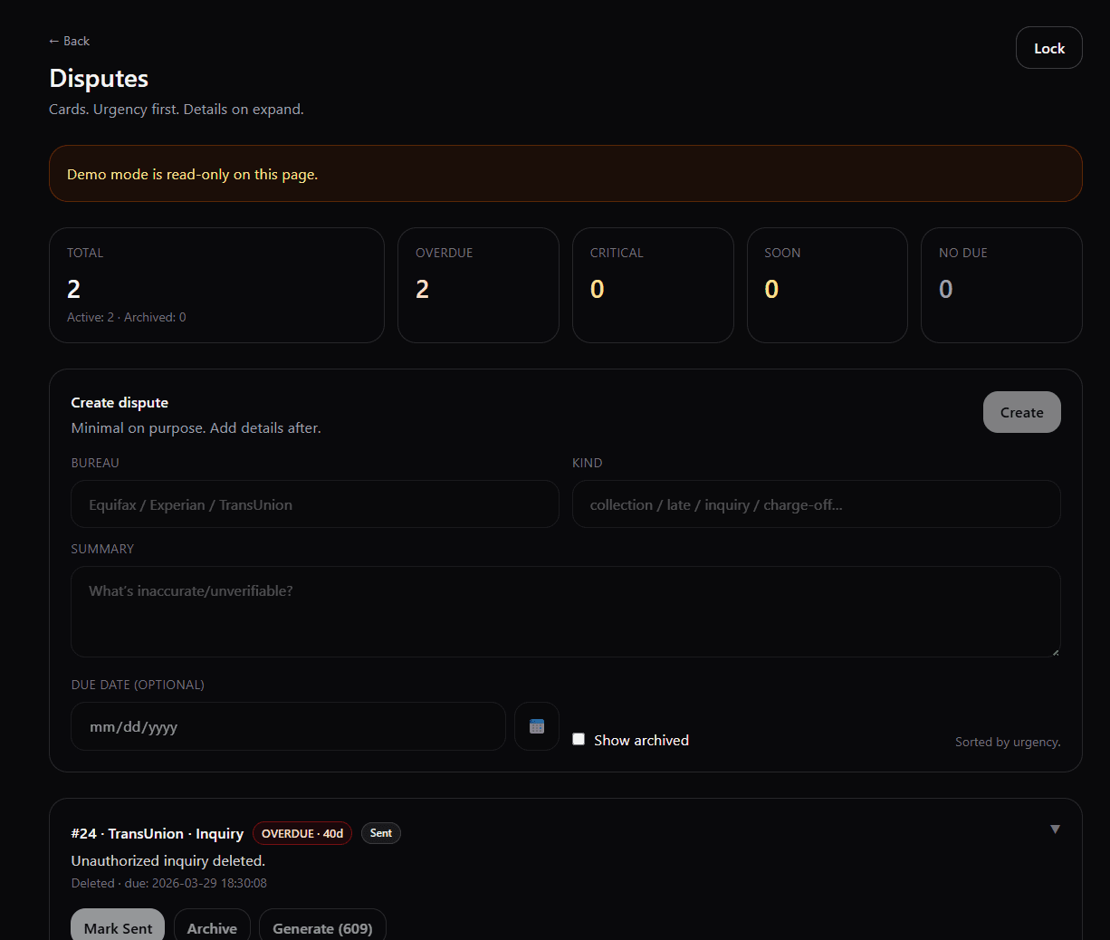 Dispute tracking